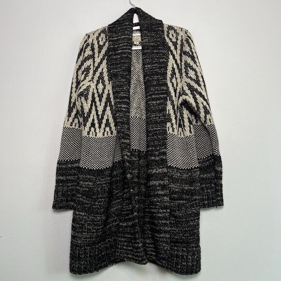 Lucky Brand Womens Wool Open Front Cable Knit Cardigan Gray Black Plus Sz 1X - Picture 1 of 12